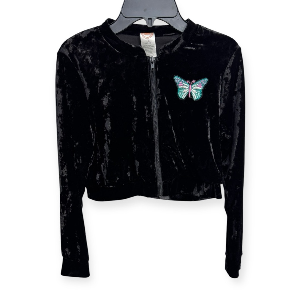 Wonder Nation Black Bomber Jacket with Butterfly Design